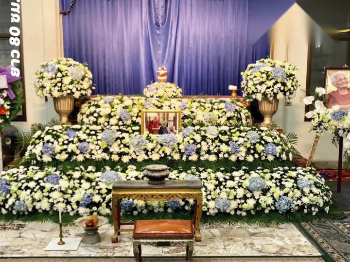 ผลงานจัดดอกไม้งานศพติดตั้งถึงวัด งานศพจริง Funeral Decor