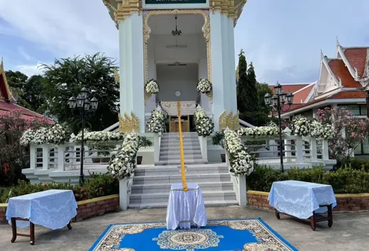 ผลงานจัดดอกไม้หน้าเมรุ จริง Funeral Decor